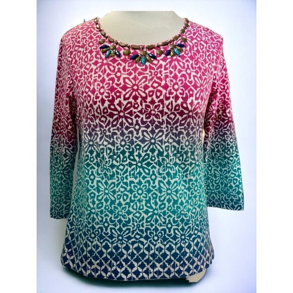 Ruby Rd petite quarter sleeve embellished collar spandex pullover tunic top PM - Picture 10 of 10